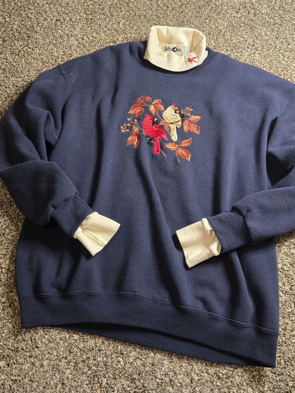 Vintage 90s Grandma Core Cardinal Bird Fall Autumn Sweatshirt Two Piece Large